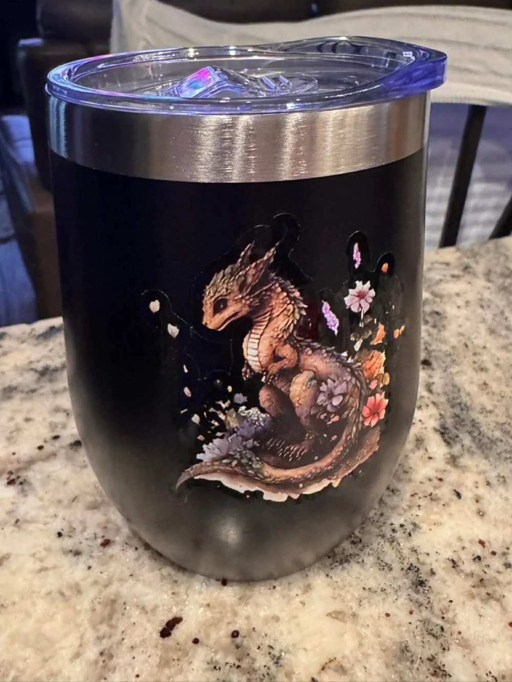 Black Dragon Baby Stainless Steel Wine Tumbler with Lid 4 1/2”x3” New in box